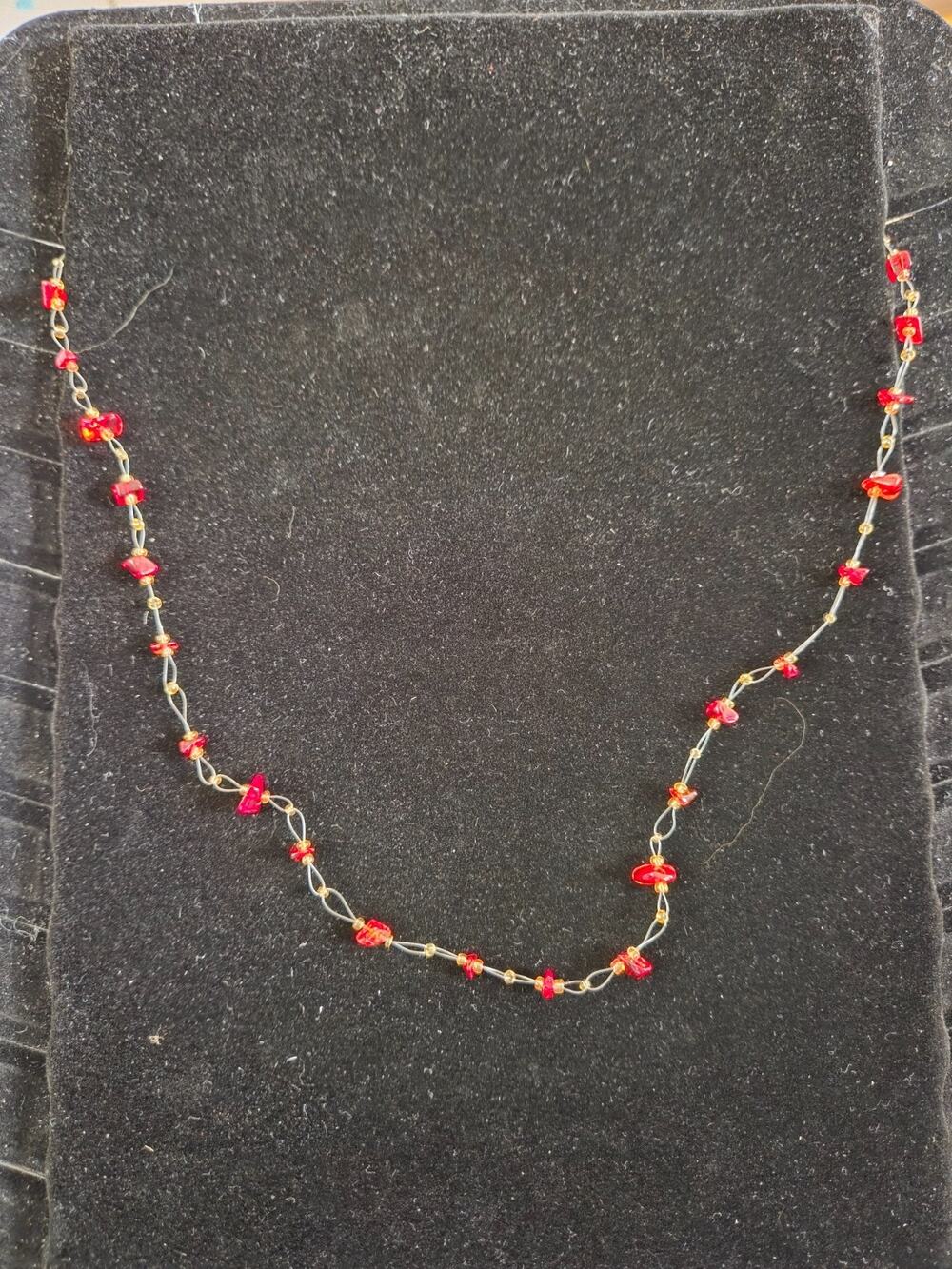 Simon Munyua Kenya Artisan Red Chip Bead Necklace Alisim Glass Studio #AEN4